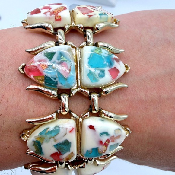Coro Jewelry - Vintage Bracelet Coro Confetti Terrazzo Lucite Panel Signed
